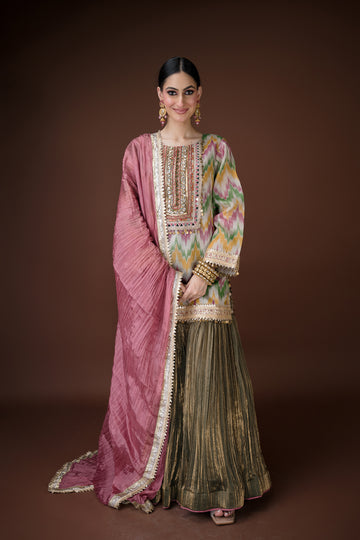Multi color sharara perfect for sangeet nights, festive weddings etc.