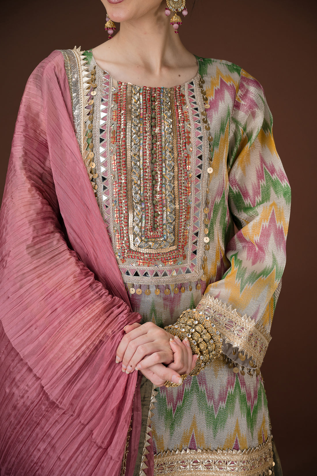 Multi color sharara perfect for sangeet nights, festive weddings etc.