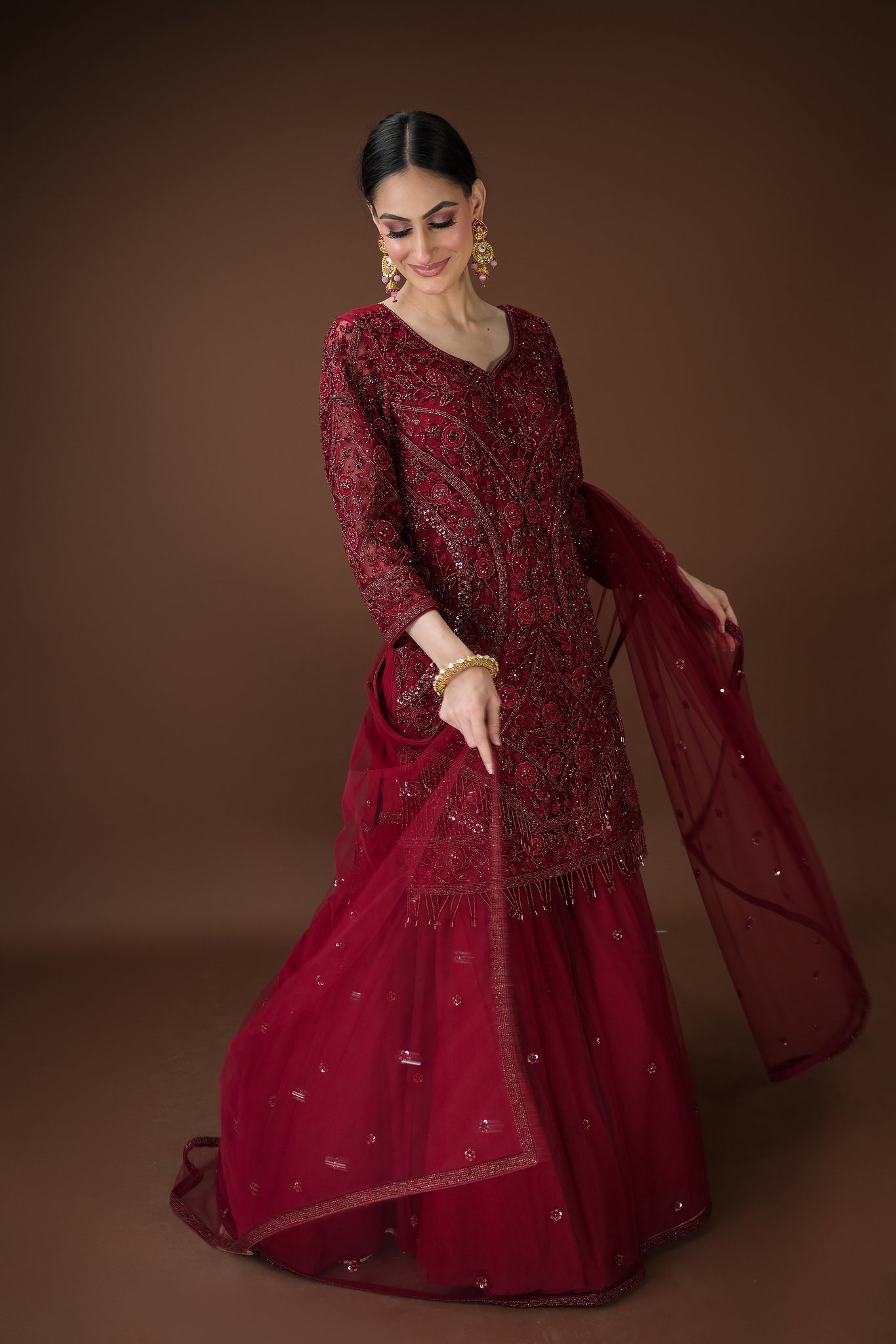 Hand-Embroidered Kurta Sharara Set with Zari & Sequin Detailing – Festive Elegance