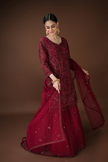 Hand-Embroidered Kurta Sharara Set with Zari & Sequin Detailing – Festive Elegance