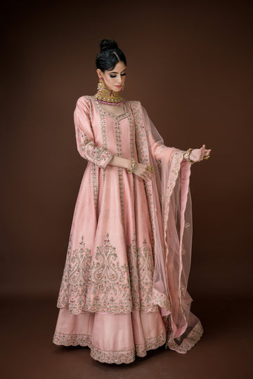 Peach Embroidered Anarkali-Lehenga with Dupatta – Regal Festive Wear