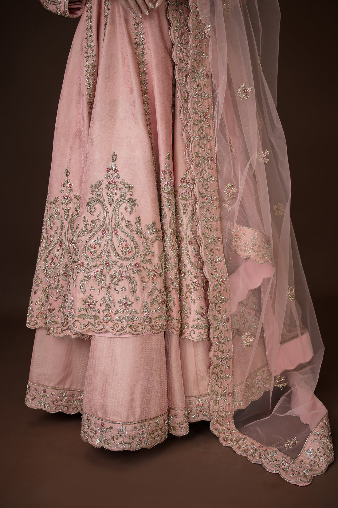 Peach Embroidered Anarkali-Lehenga with Dupatta – Regal Festive Wear