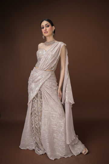 Designer Gold Crinkled Tissue Saree – Perfect for Weddings & Parties
