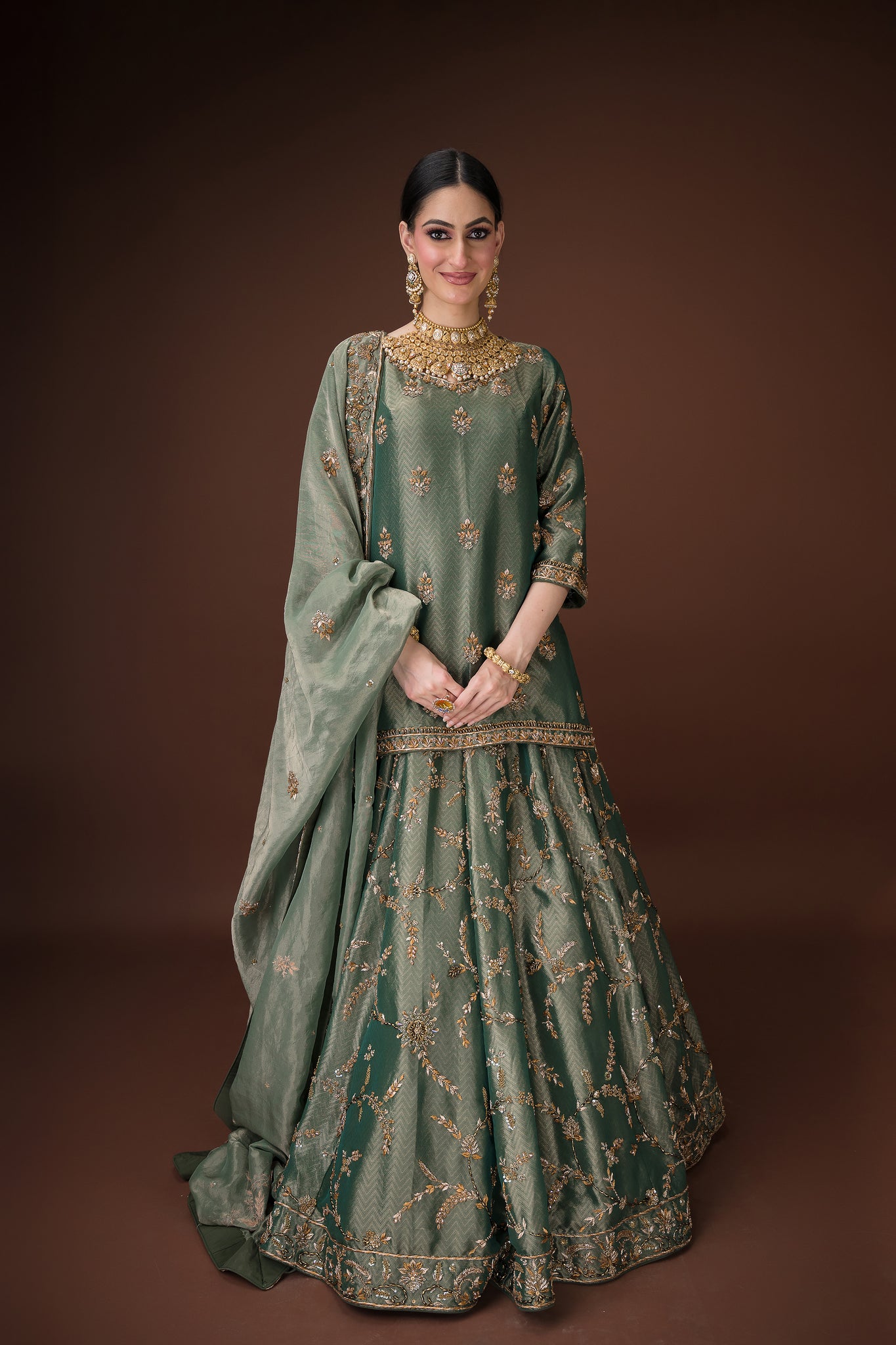 Elegant Green Kanjiwaram Lehenga Set – Traditional Dabka Work for Festive Occasions