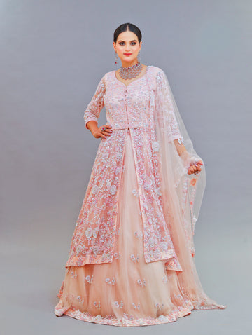 Pink Net Lehenga Set