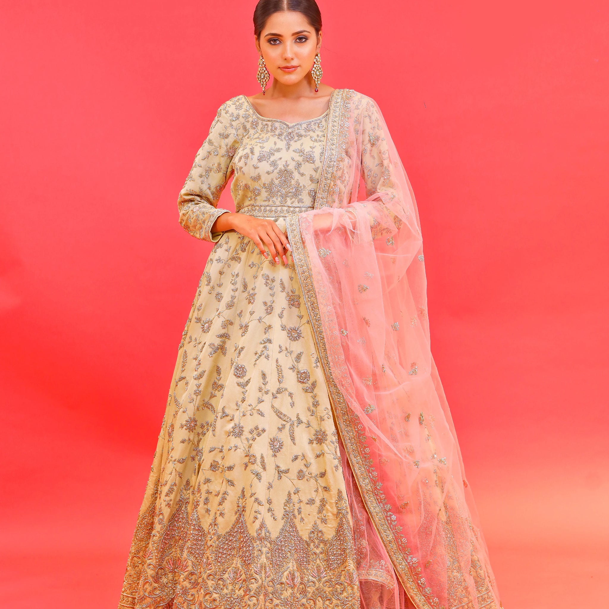 Pista Green Anarkali Floor Length Gown