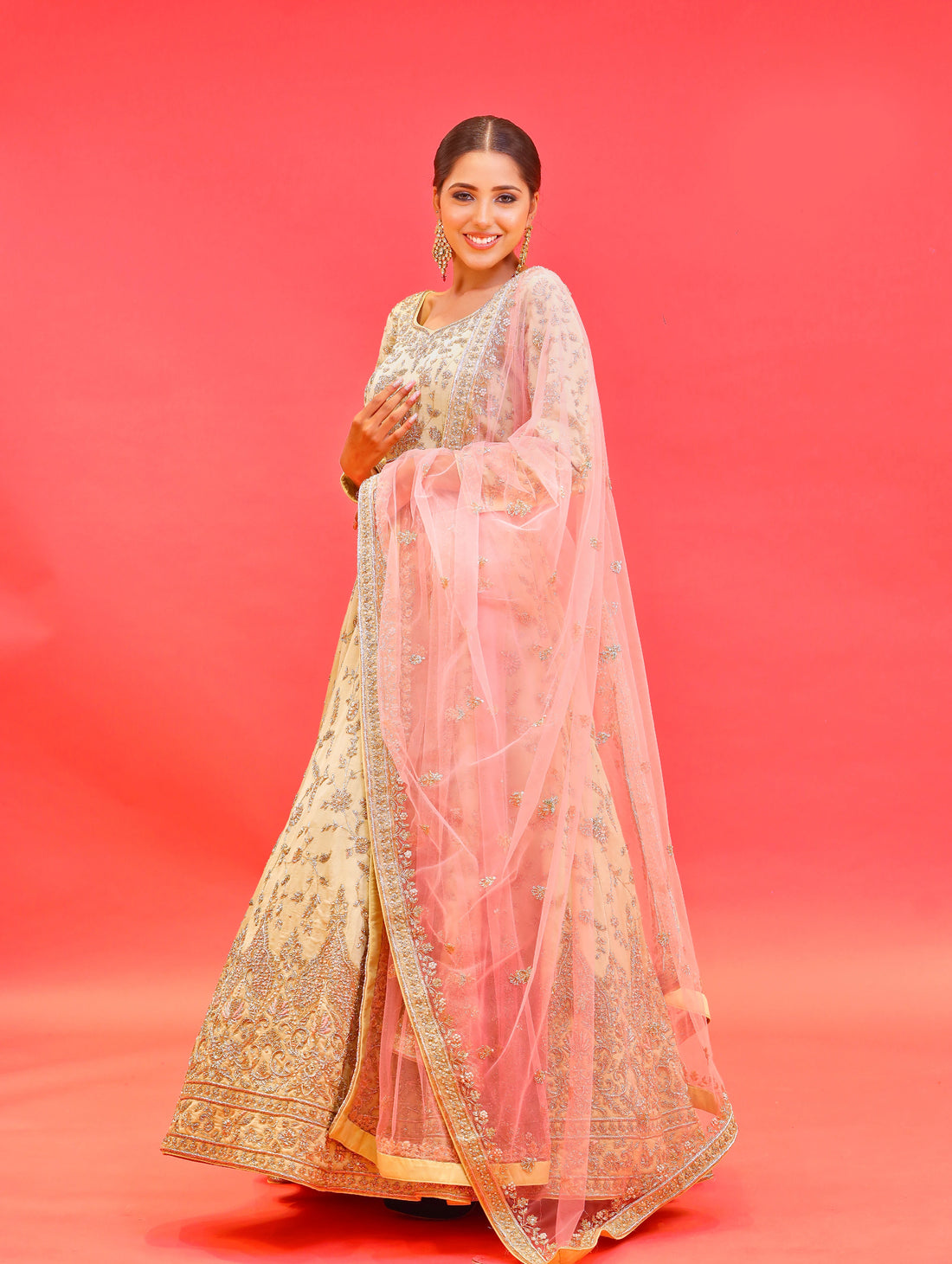 Pista Green Anarkali Floor Length Gown