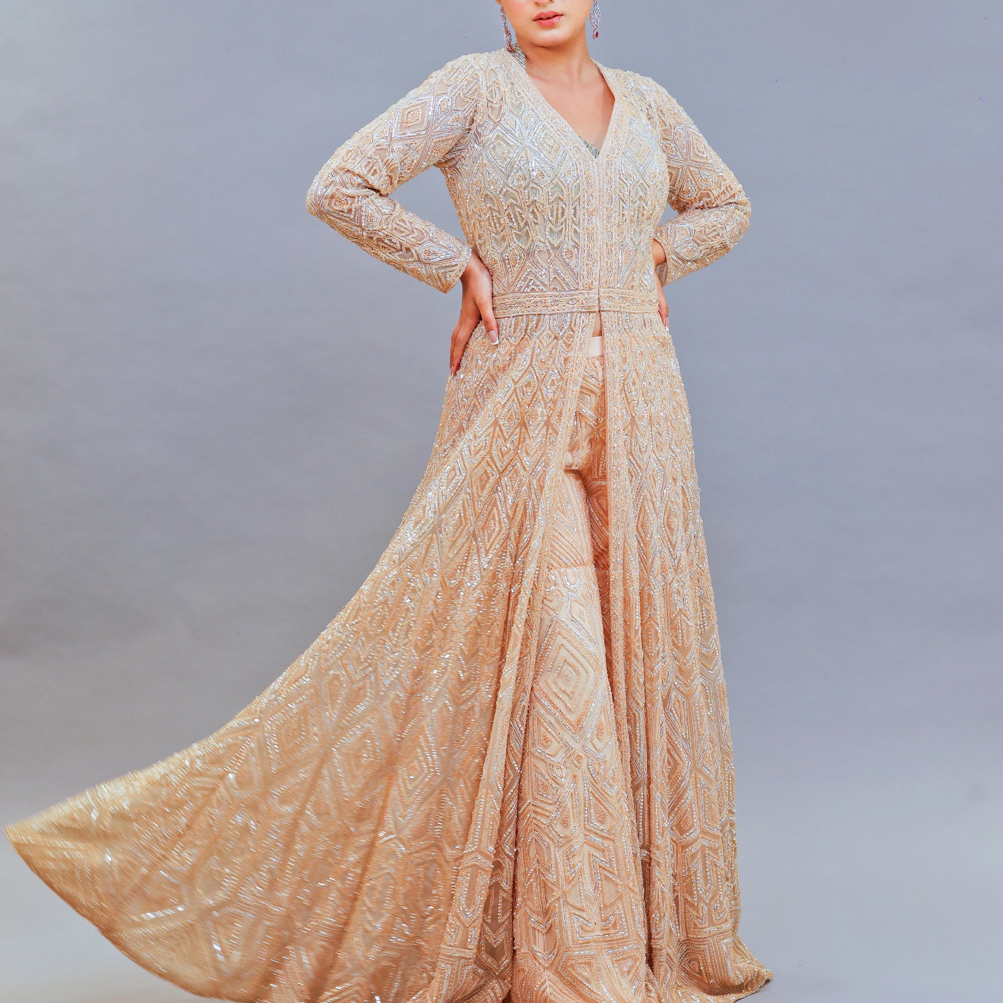 Powder Peach Glow Sharara Ensemble