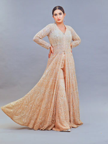 Powder Peach Glow Sharara Ensemble