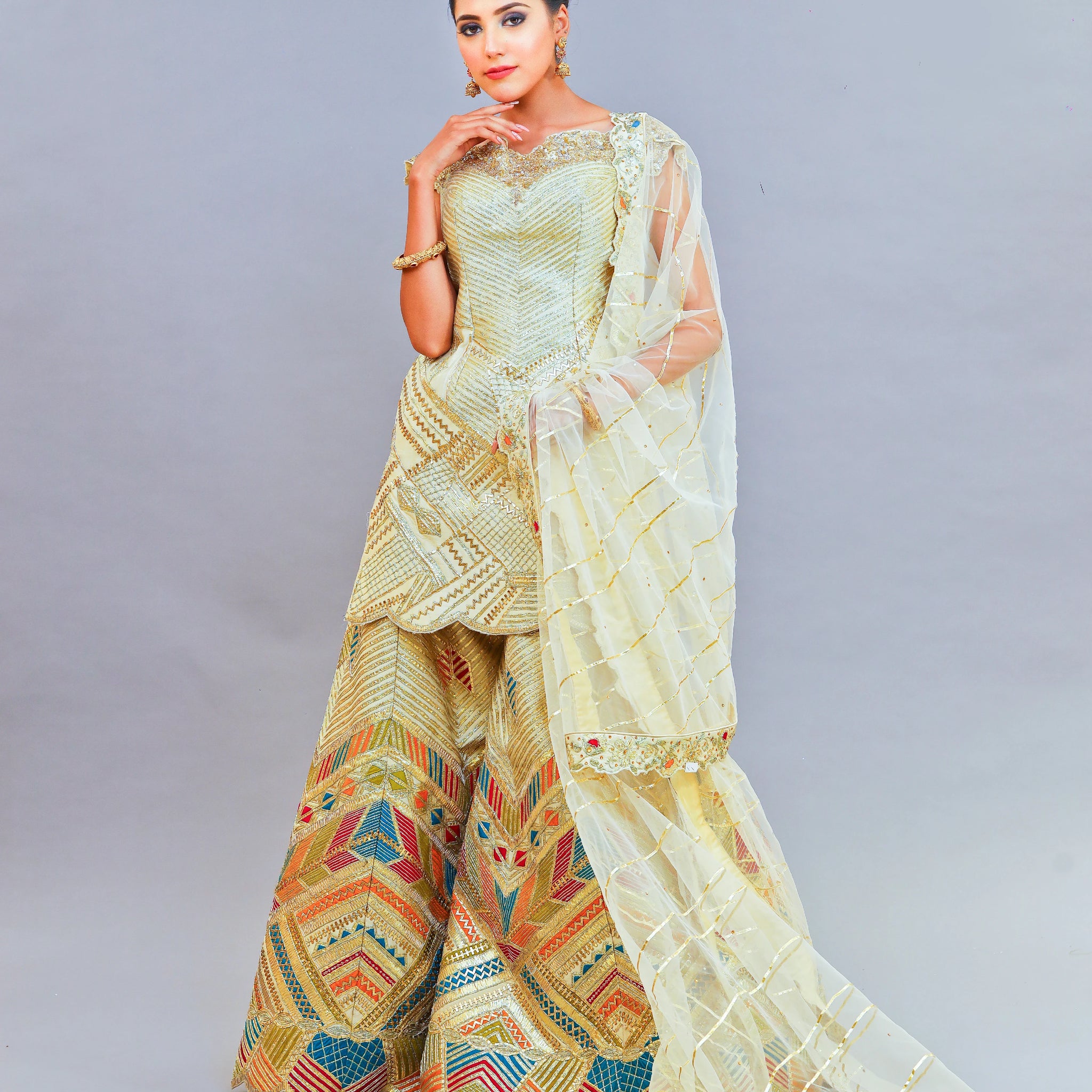 Raw Silk Sharara Set