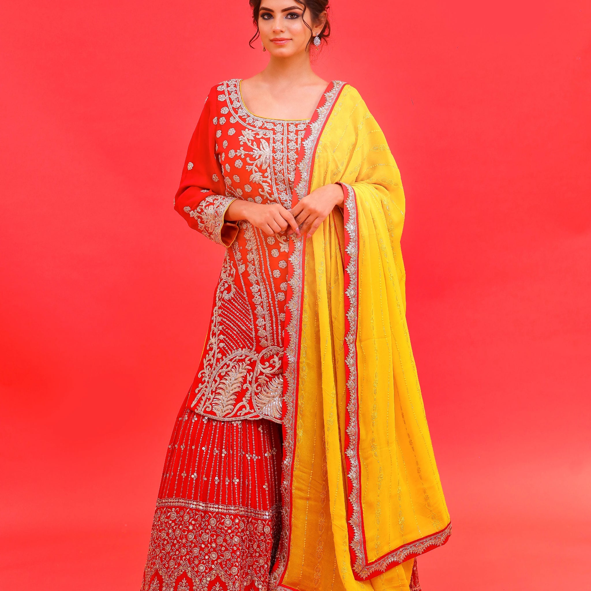 Red Georgette Gharara Suit