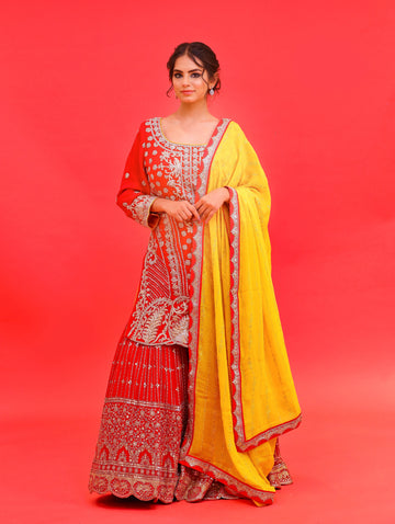 Red Georgette Gharara Suit