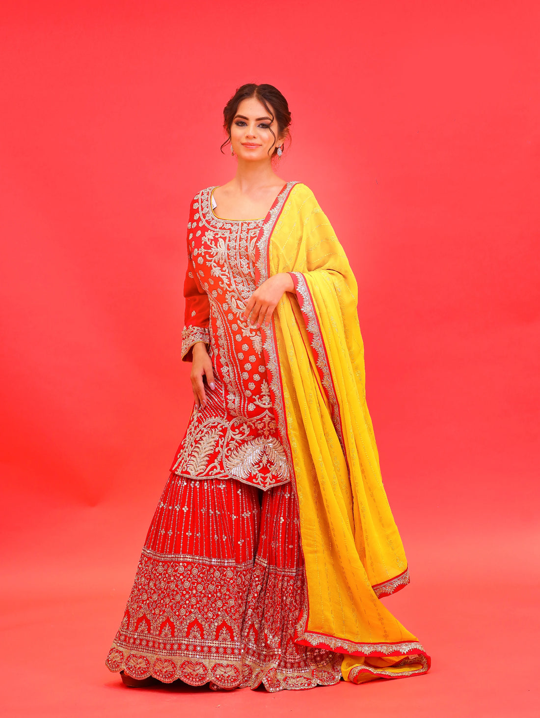 Red Georgette Gharara Suit