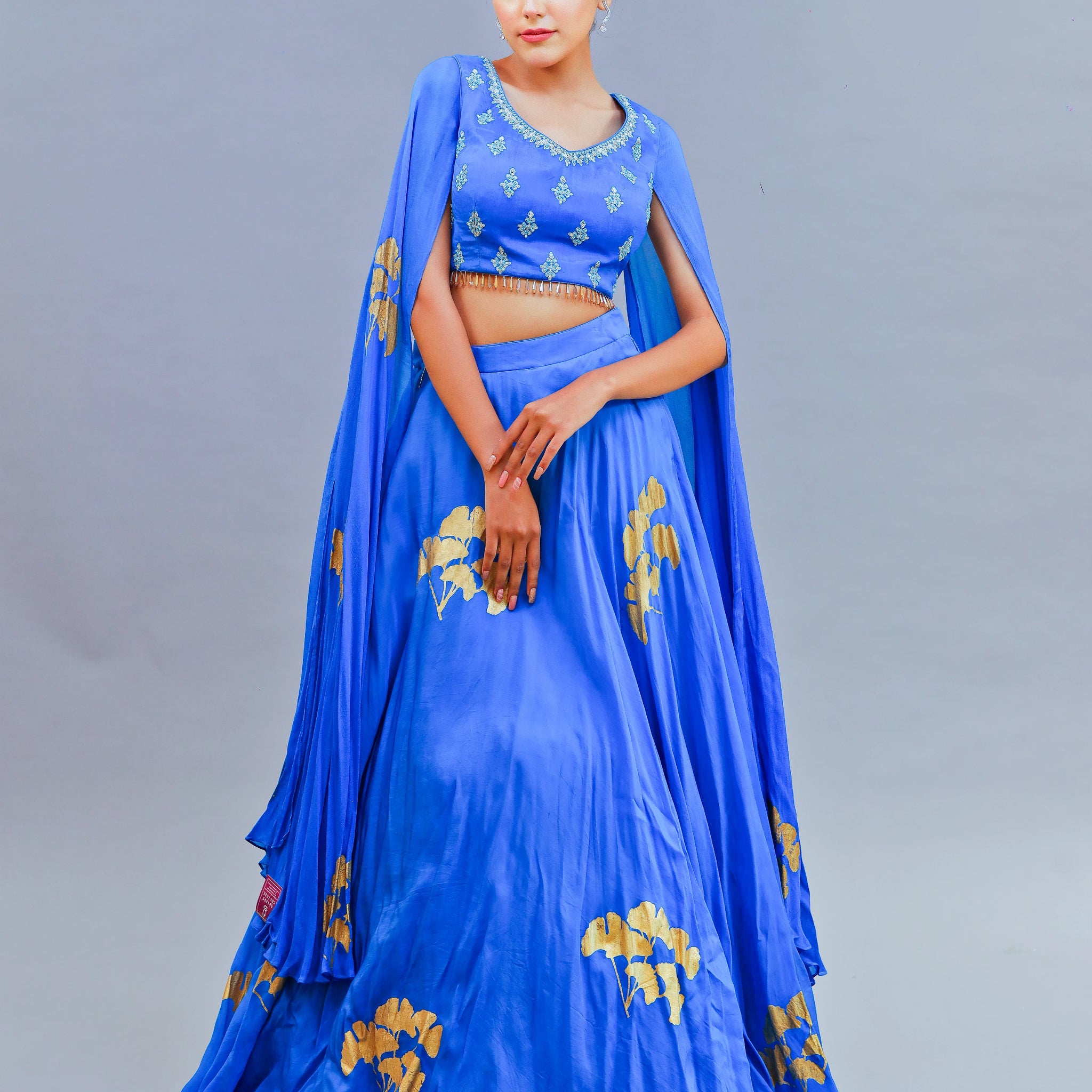 Royal Blue Organza Lehenga Set