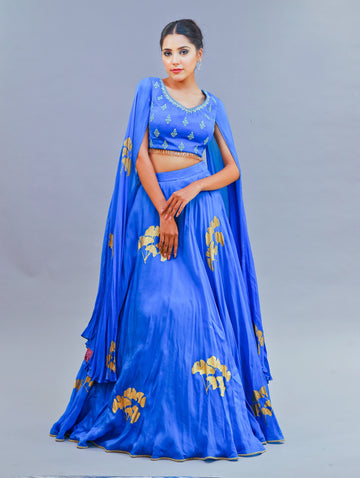 Royal Blue Organza Lehenga Set