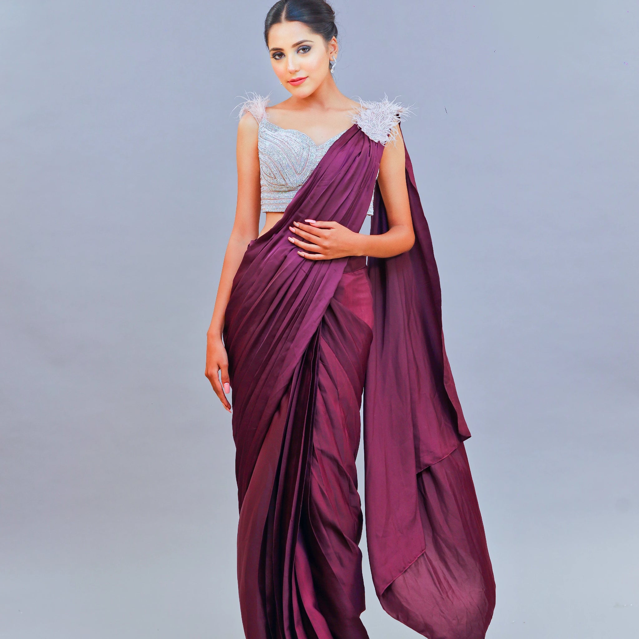 Shimoi Satin Wine Saree