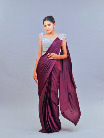 Shimoi Satin Wine Saree