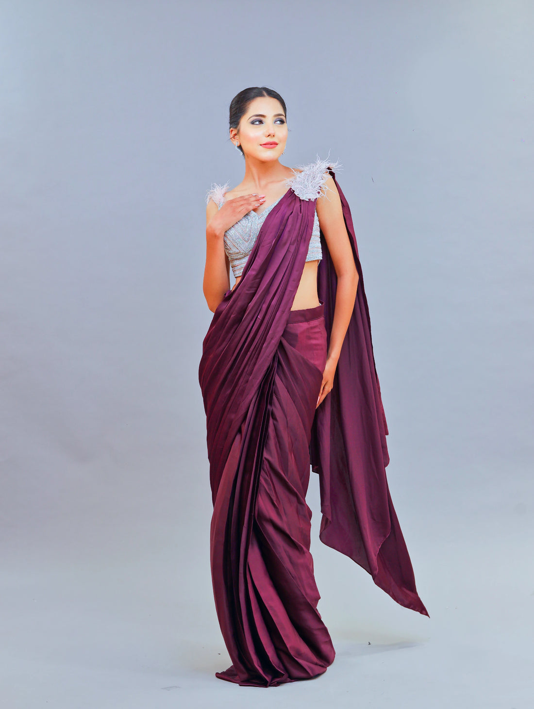 Shimoi Satin Wine Saree