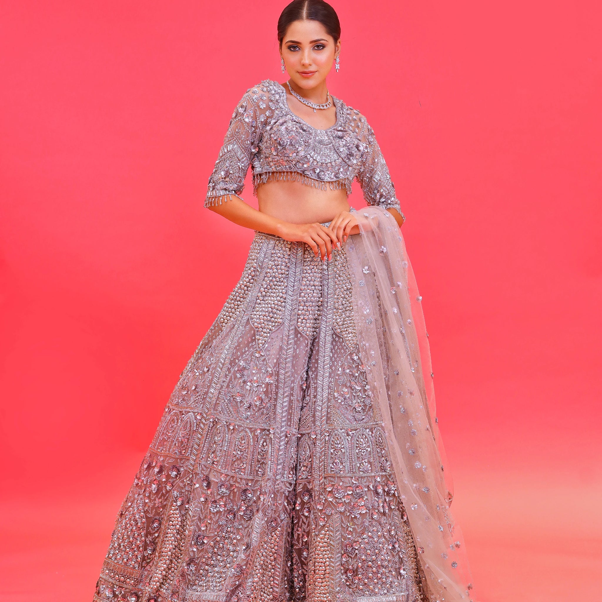 Steel Grey Colour Lehenga Set