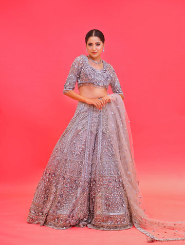 Steel Grey Colour Lehenga Set