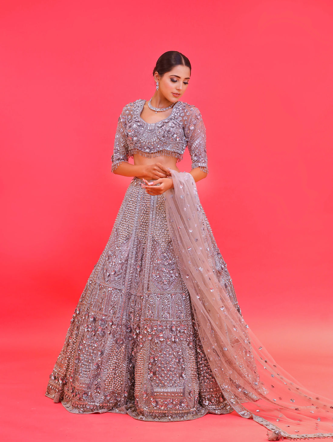 Steel Grey Colour Lehenga Set