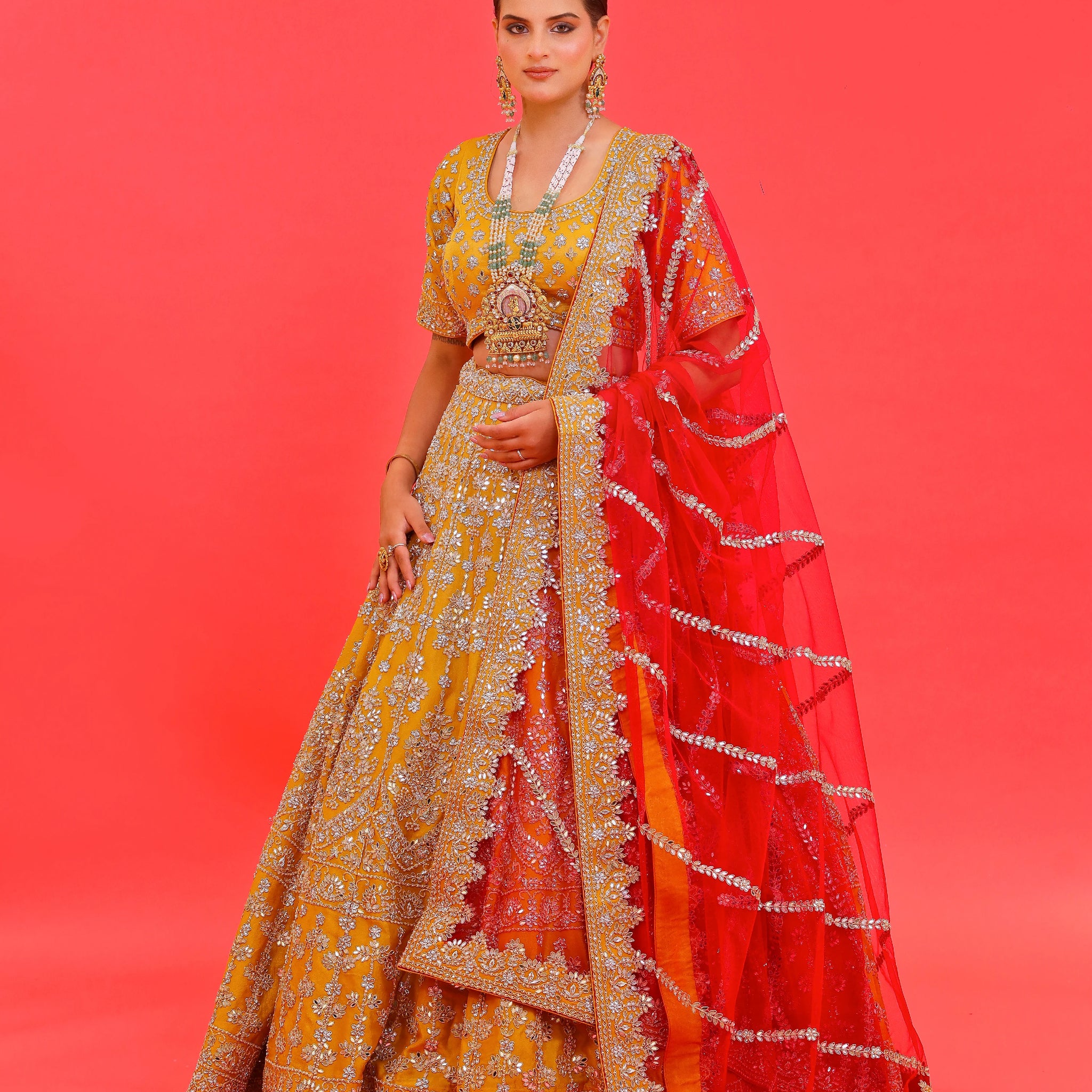 Tissue Fabric Lehenga Set with Lurex, Zari & Kundan Work