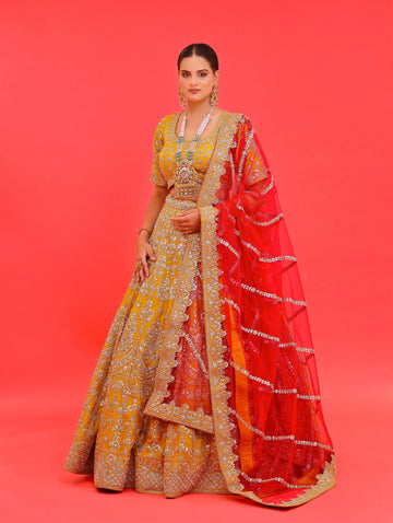 Tissue Fabric Lehenga Set with Lurex, Zari & Kundan Work