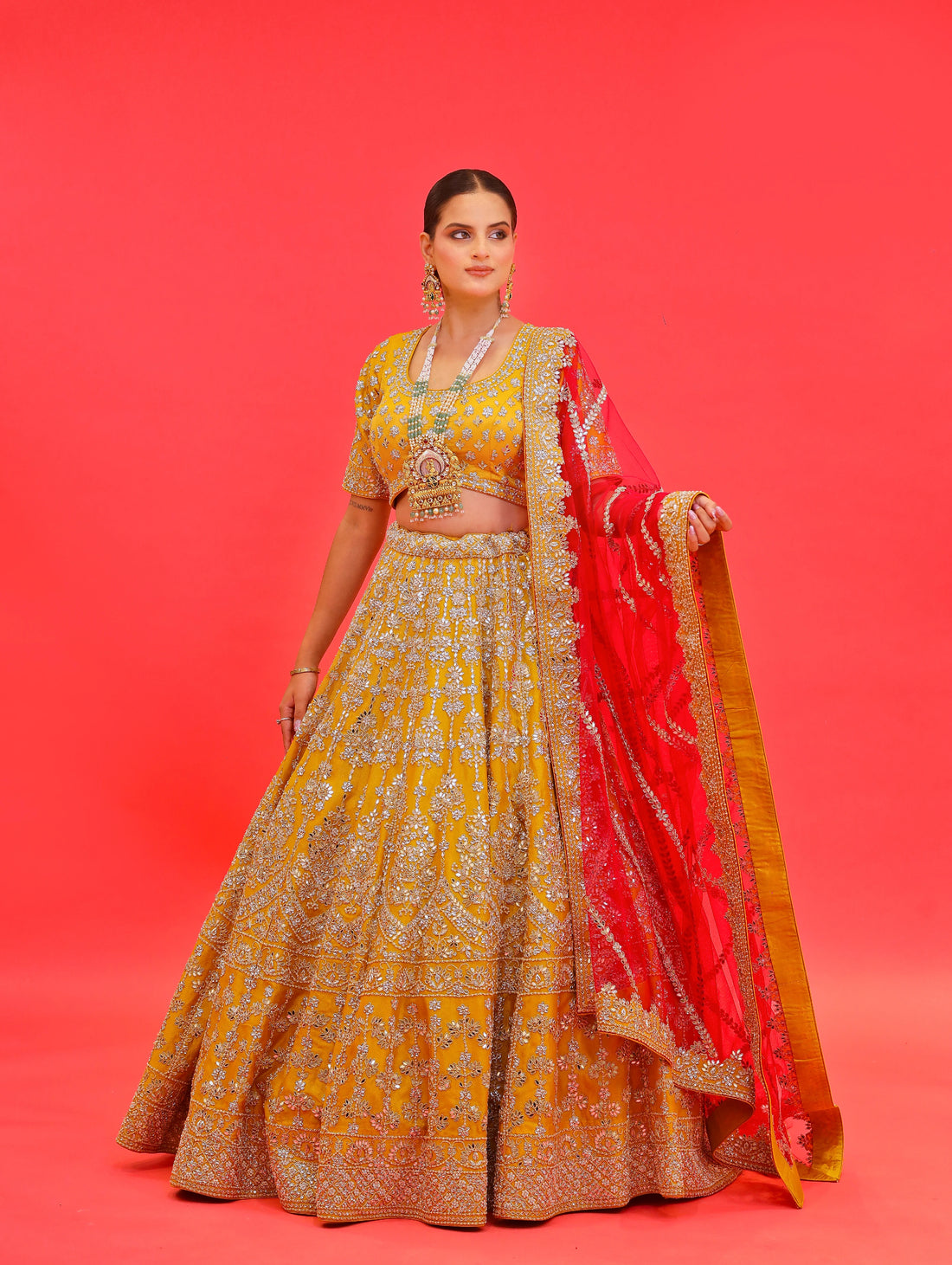 Tissue Fabric Lehenga Set with Lurex, Zari & Kundan Work