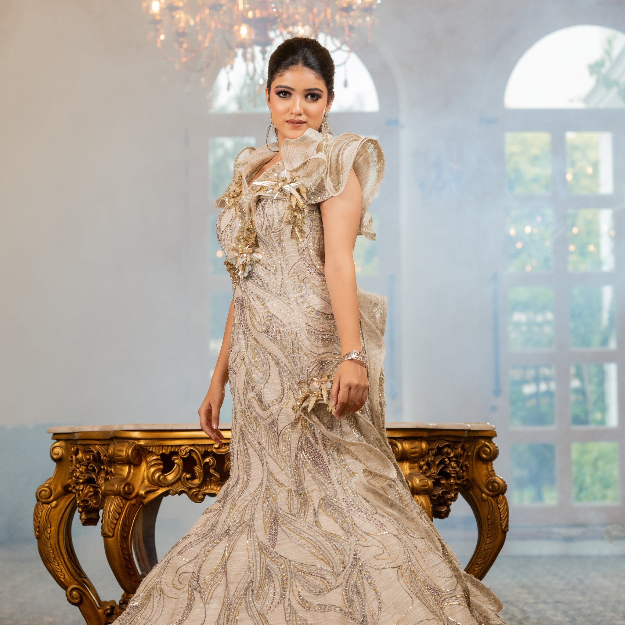 Sand Gold Silk Gown for Engagement, Cocktail and Wedding Sand Gold Silk Gown for Engagement, Cocktail and Wedding