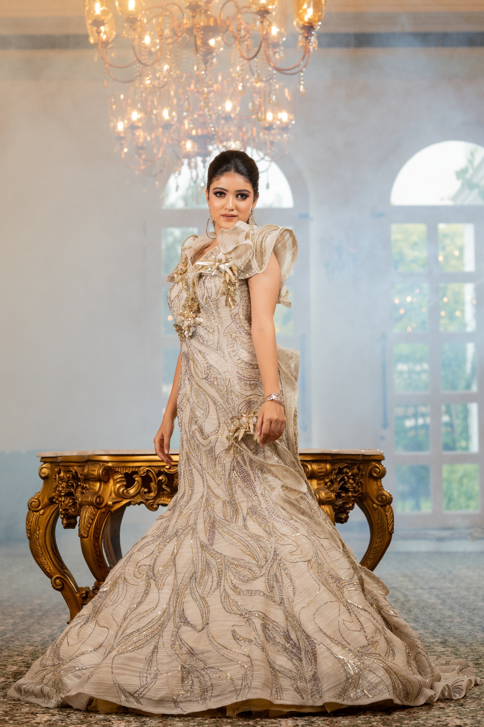 Sand Gold Silk Gown for Engagement, Cocktail and Wedding Sand Gold Silk Gown for Engagement, Cocktail and Wedding