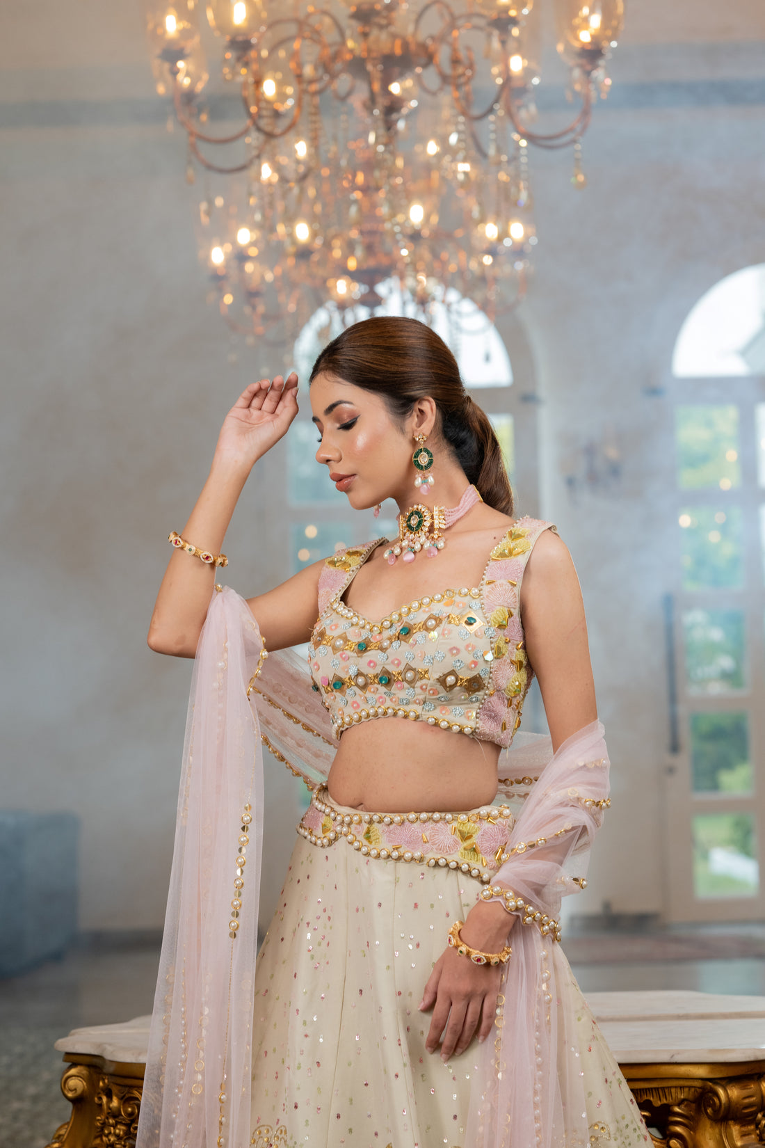 Pista Gold lehenga for party ,wedding, engagement