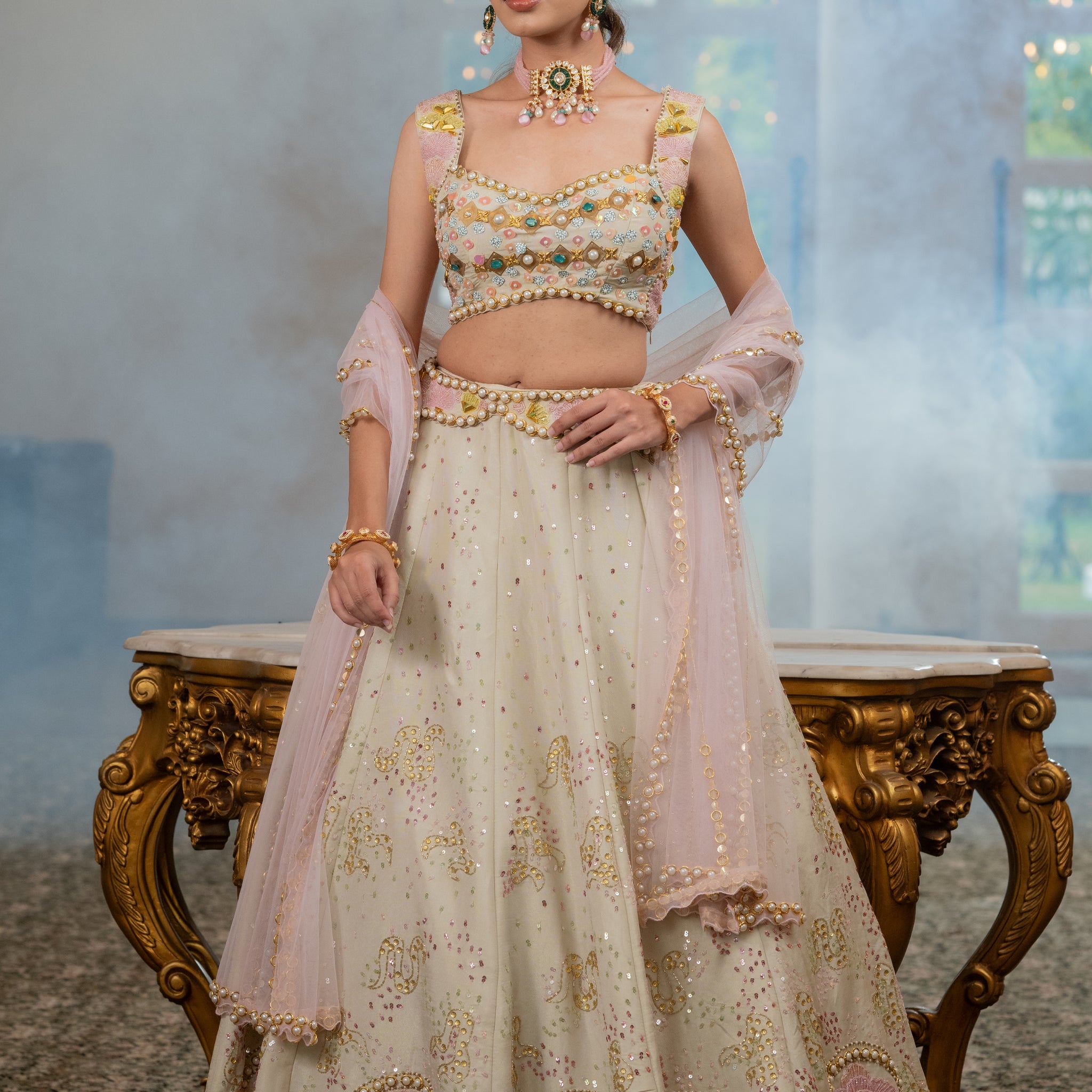 Pista Gold lehenga for party ,wedding, engagement