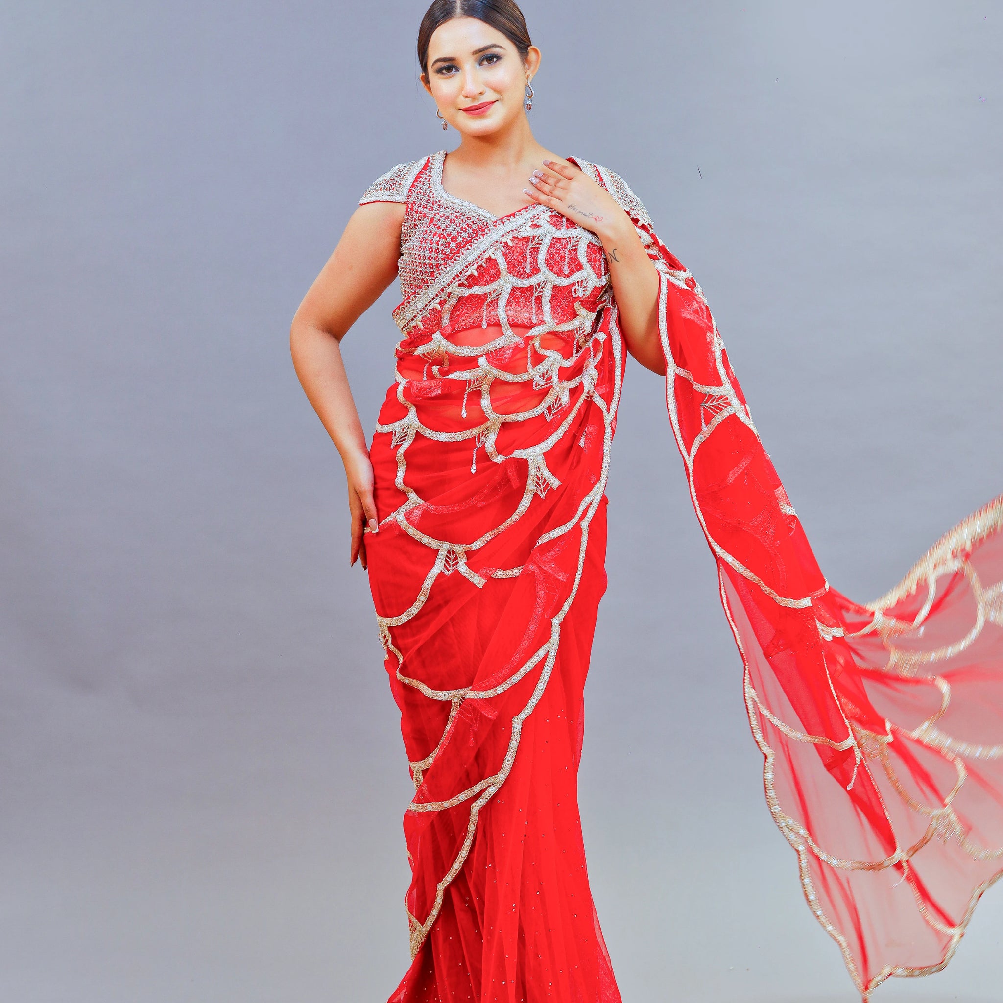 Red Mirror Matti Saree