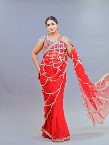 Red Mirror Matti Saree